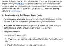 Bachelor of Education Science cluster points in Kenya
