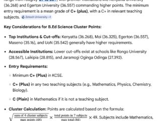 Bachelor of Education Science cluster points in Kenya